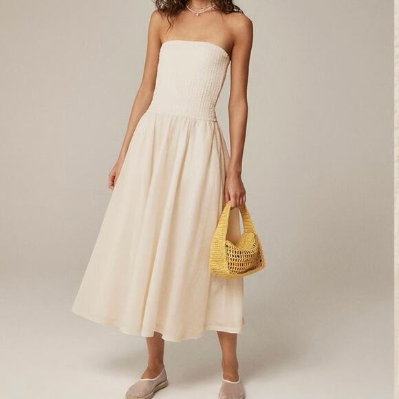 J.CREW Dresses & Skirts - J.CREW Strapless Mixy Dress Summer Linen Cream Size Small NWT Minimalist Europe